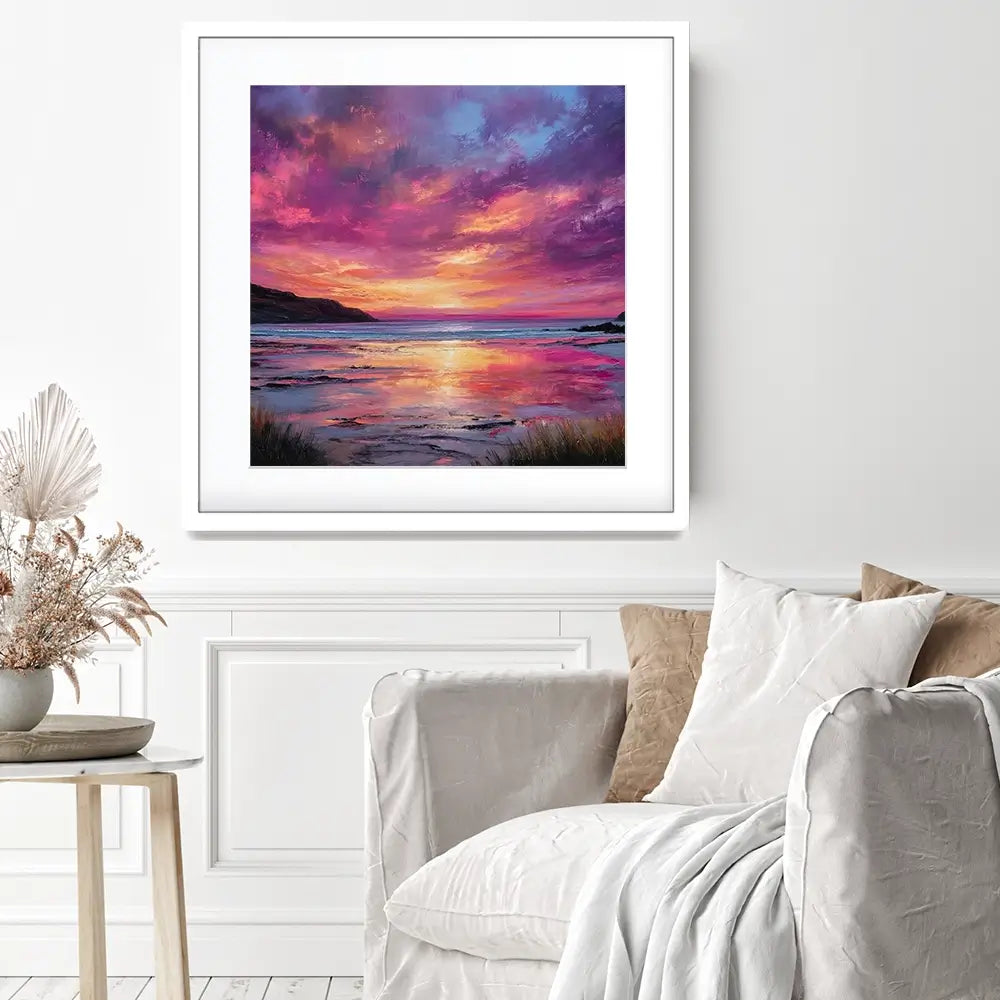 Fire Sky Bay Square Framed Art Print Fire Sky Bay Square Framed Art Print wall art product Art Print Shop
