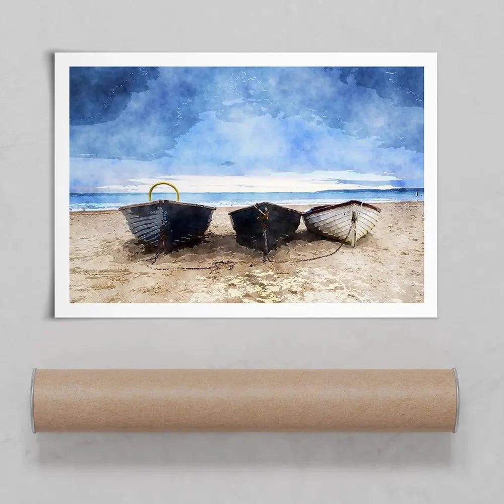 Fishing Boats Under A Brooding Sky Art Print Fishing Boats Under A Brooding Sky Art Print wall art product Helen Hotson / Shutterstock