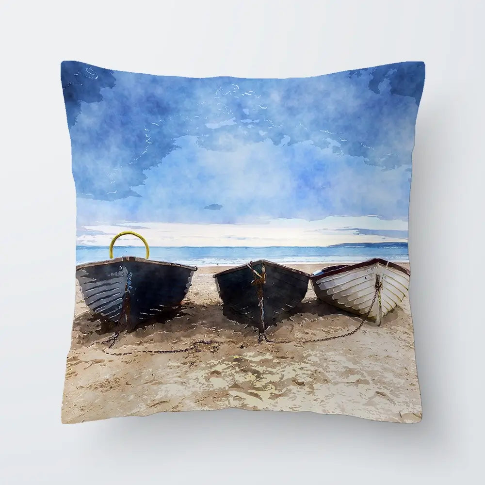 Fishing Boats Under A Brooding Sky Cushion Fishing Boats Under A Brooding Sky Cushion wall art product Art Print Shop