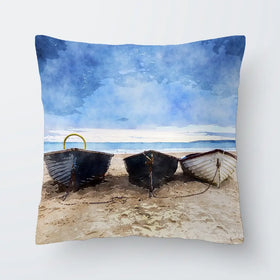 Fishing Boats Under A Brooding Sky Cushion Fishing Boats Under A Brooding Sky Cushion wall art product Art Print Shop