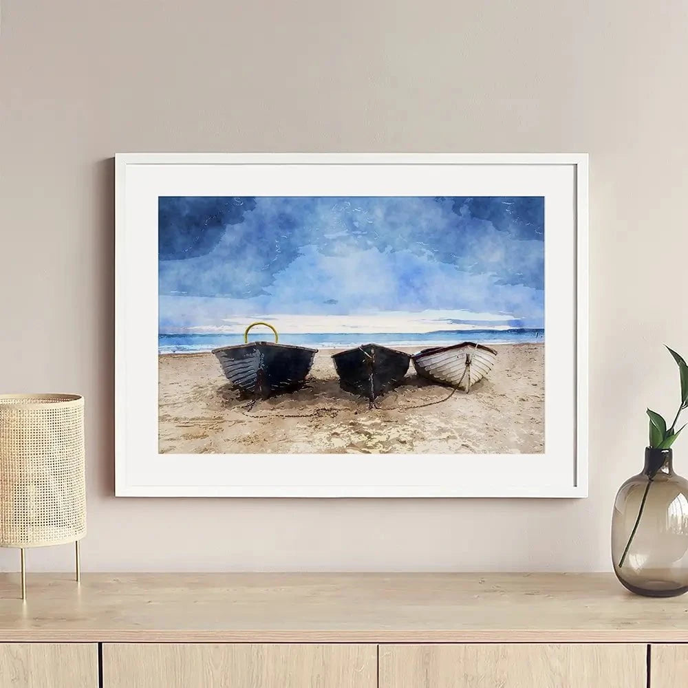 Fishing Boats Under A Brooding Sky Framed Art Print Fishing Boats Under A Brooding Sky Framed Art Print wall art product Helen Hotson / Shutterstock