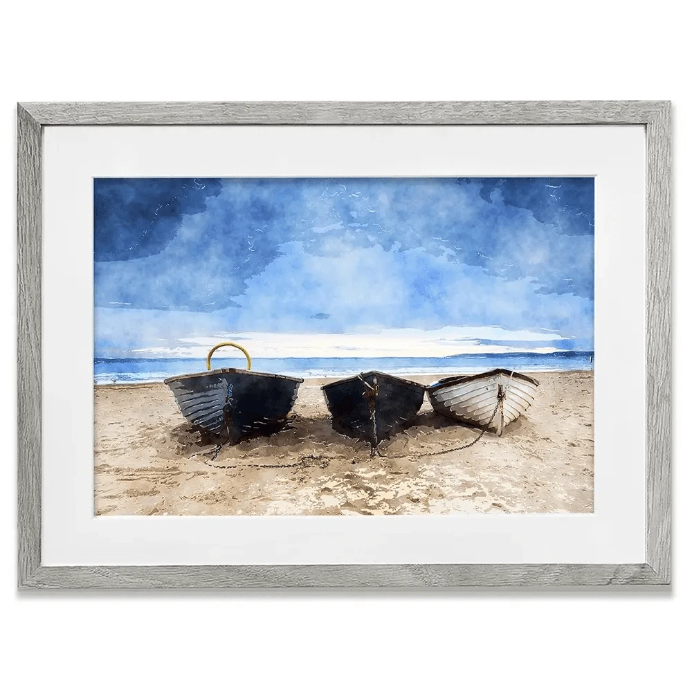 Fishing Boats Under A Brooding Sky Framed Art Print Fishing Boats Under A Brooding Sky Framed Art Print wall art product Helen Hotson / Shutterstock