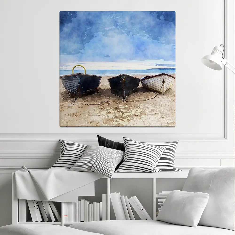 Fishing Boats Under A Brooding Sky Square Canvas Print Fishing Boats Under A Brooding Sky Square Canvas Print wall art product Art Print Shop