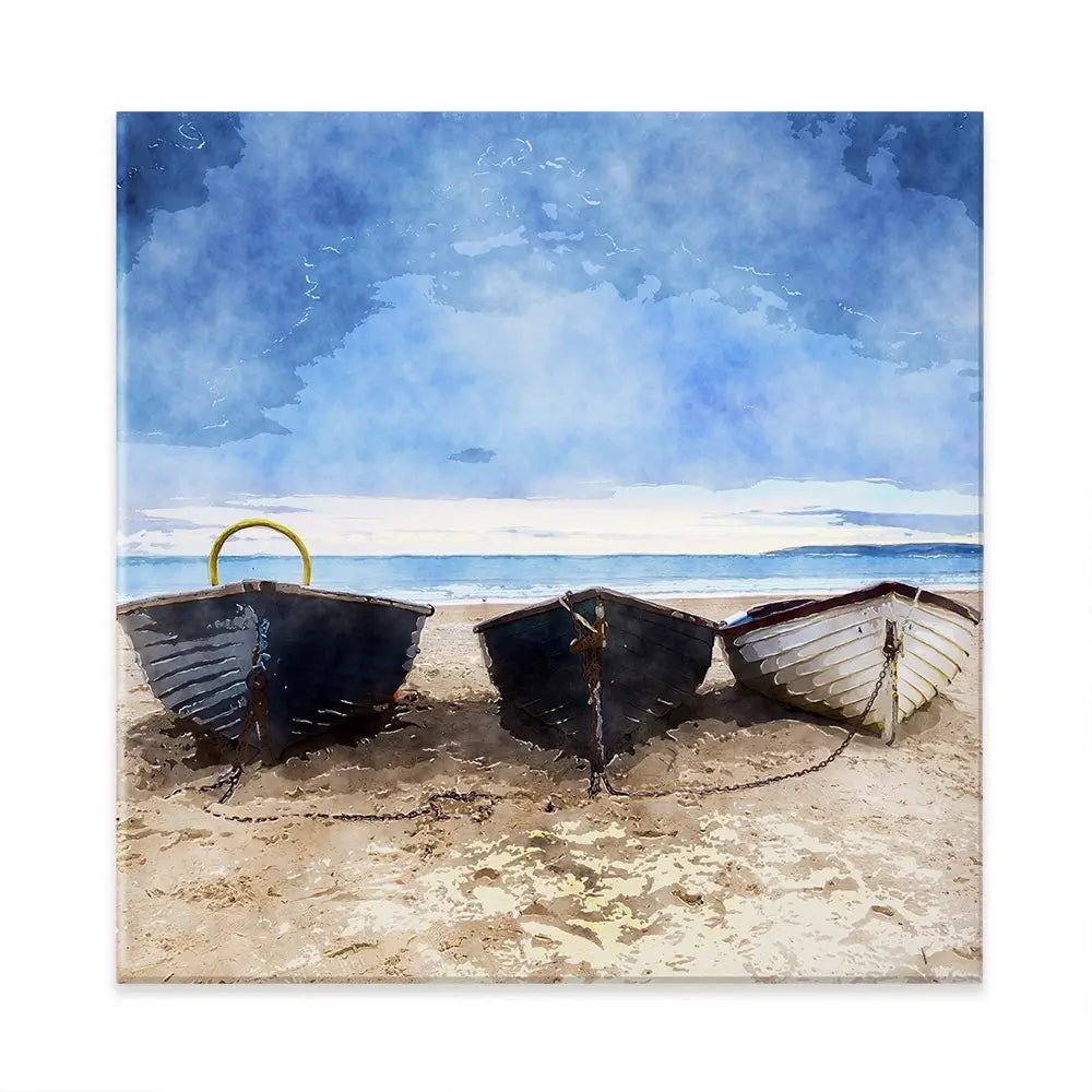 Fishing Boats Under A Brooding Sky Square Canvas Print Fishing Boats Under A Brooding Sky Square Canvas Print wall art product Art Print Shop