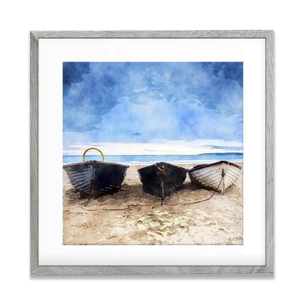 Fishing Boats Under A Brooding Sky Square Framed Art Print Fishing Boats Under A Brooding Sky Square Framed Art Print wall art product Art Print Shop