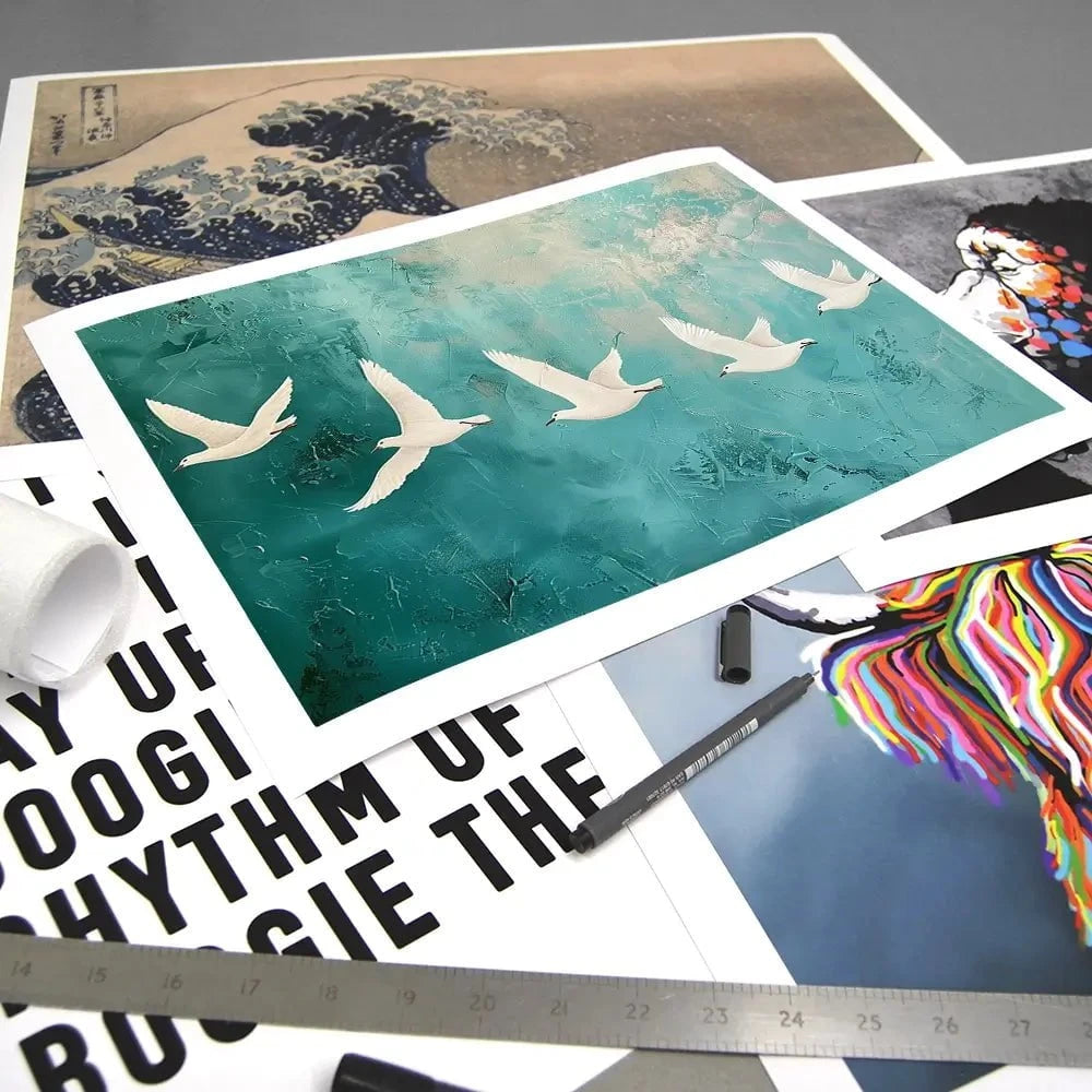 Five White Birds Art Print Five White Birds Art Print wall art product Arlington Prints - Independent