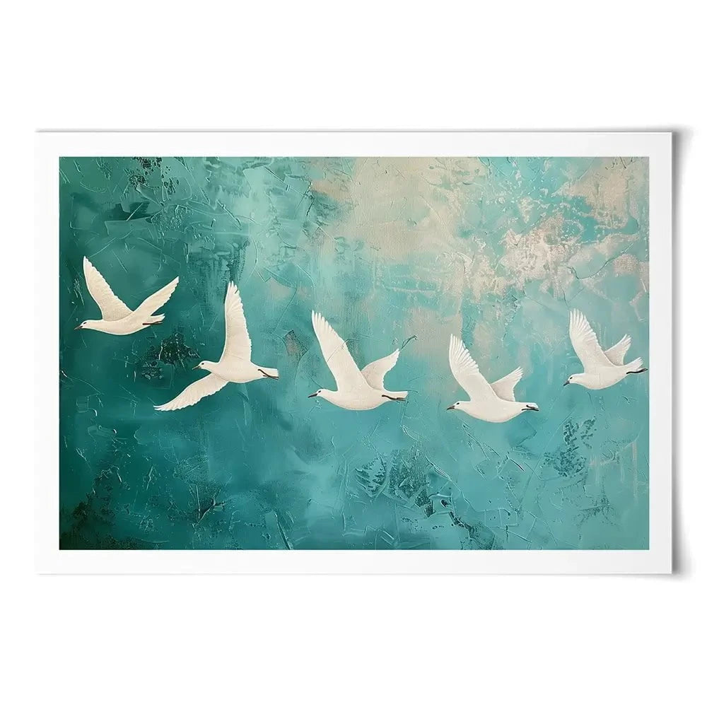 Five White Birds Art Print Five White Birds Art Print wall art product Arlington Prints - Independent