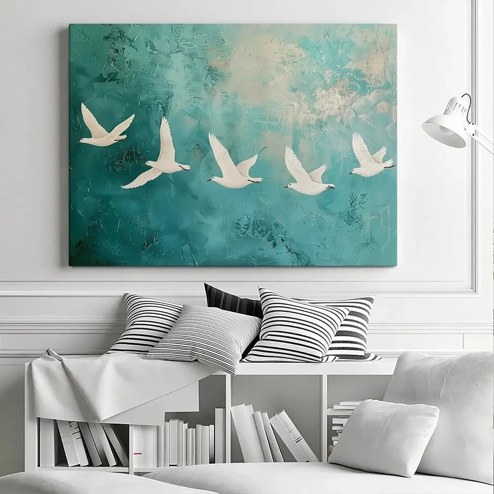 Five White Birds Canvas Print Five White Birds Canvas Print wall art product Arlington Prints - Independent