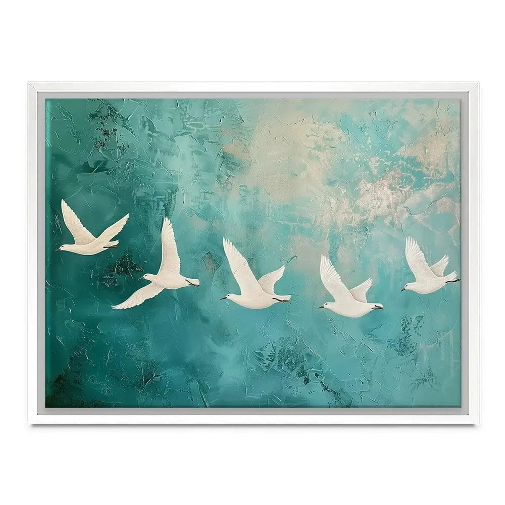 Five White Birds Canvas Print Five White Birds Canvas Print wall art product Arlington Prints - Independent