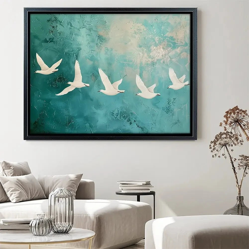 Five White Birds Canvas Print Five White Birds Canvas Print wall art product Arlington Prints - Independent