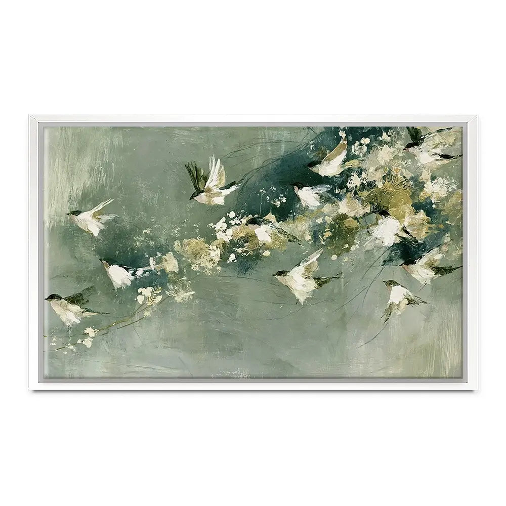 Flight Past Blossoms Canvas Print Flight Past Blossoms Canvas Print wall art product Chromatic Storm Studio