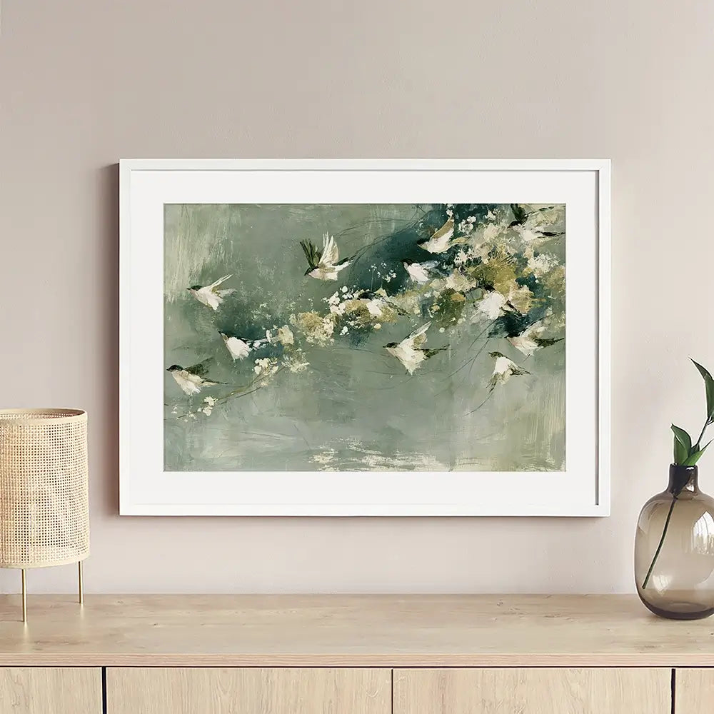 Flight Past Blossoms Framed Art Print Flight Past Blossoms Framed Art Print wall art product Chromatic Storm Studio