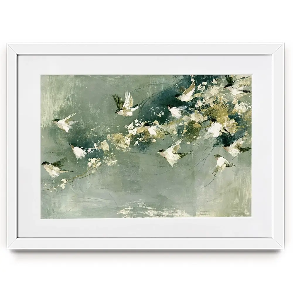 Flight Past Blossoms Framed Art Print Flight Past Blossoms Framed Art Print wall art product Chromatic Storm Studio