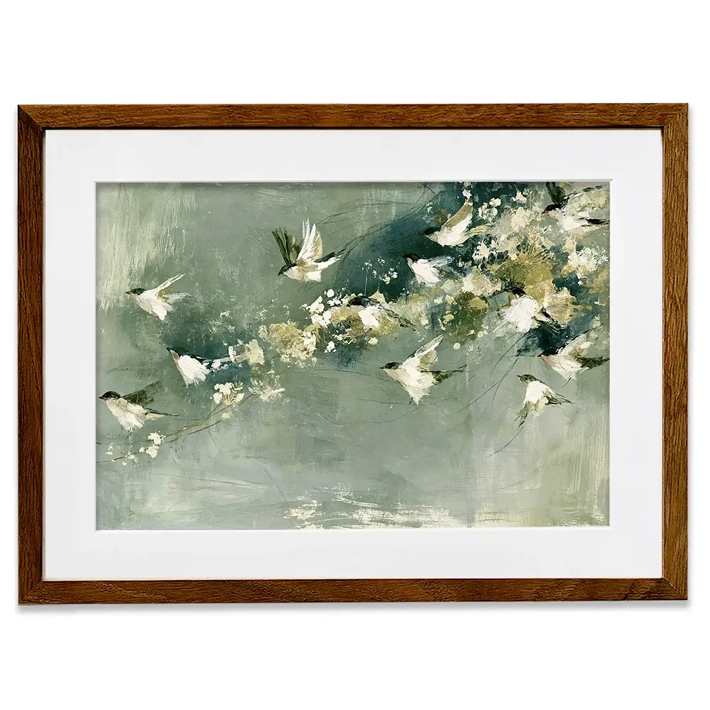 Flight Past Blossoms Framed Art Print Flight Past Blossoms Framed Art Print wall art product Chromatic Storm Studio