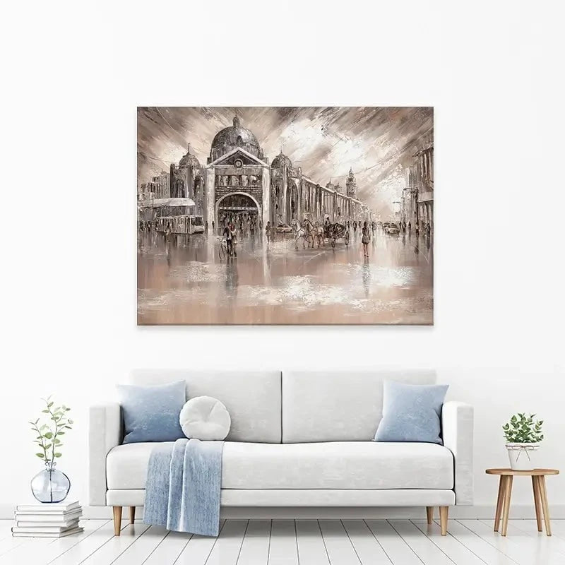 Flinders Street Railway Station Canvas Print Flinders Street Railway Station Canvas Print wall art product Isabella Karolewicz