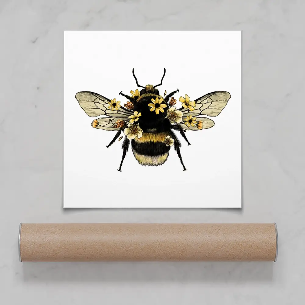 Floral Bumblebee Square Art Print Floral Bumblebee Square Art Print wall art product Art Print Shop