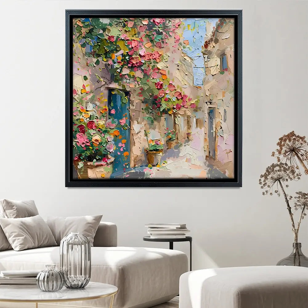 Floral Filled Streets Square Canvas Print Floral Filled Streets Square Canvas Print wall art product Elena Avanesova