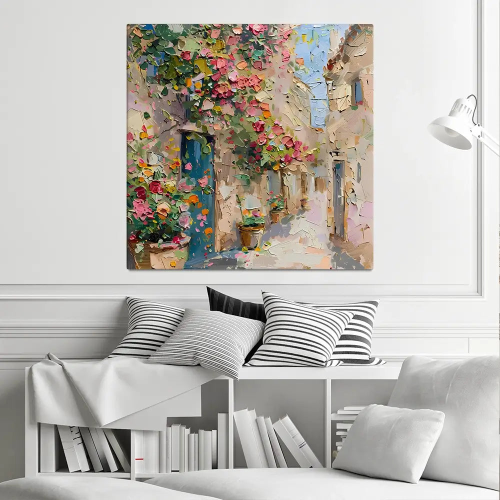 Floral Filled Streets Square Canvas Print Floral Filled Streets Square Canvas Print wall art product Elena Avanesova