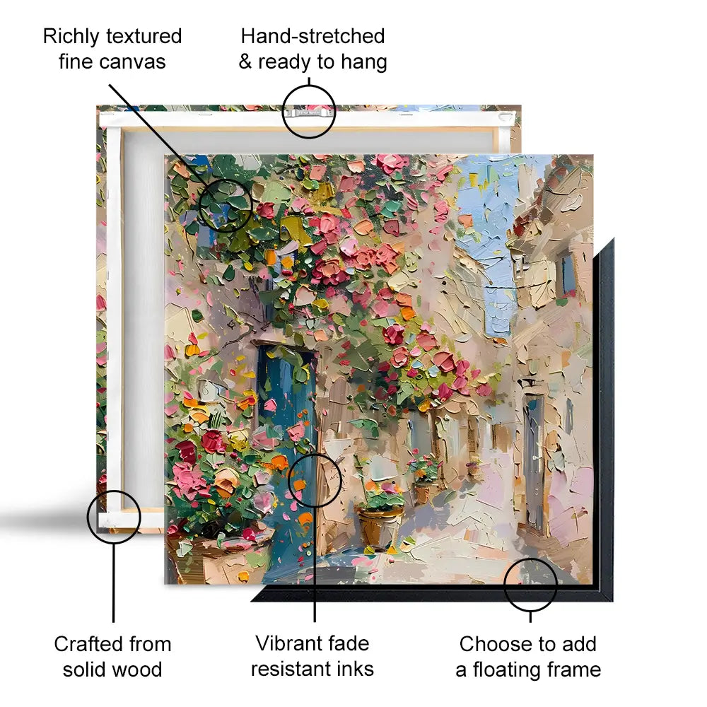 Floral Filled Streets Square Canvas Print Floral Filled Streets Square Canvas Print wall art product Elena Avanesova