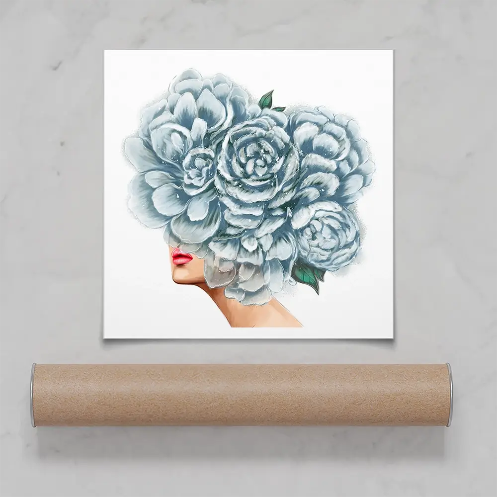 Quadratischer Kunstdruck mit Blumenkopf
