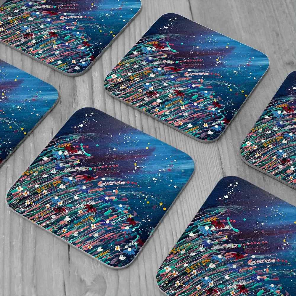 Floral Navy Nights Coaster Set Floral Navy Nights Coaster Set wall art product Emma LC Art