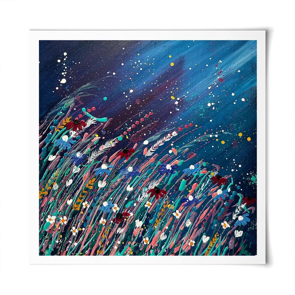Floral Navy Nights Square Art Print Floral Navy Nights Square Art Print wall art product Emma LC Art
