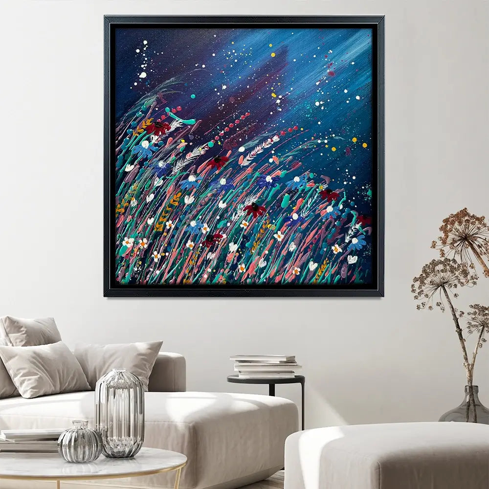 Floral Navy Nights Square Canvas Print Floral Navy Nights Square Canvas Print wall art product Emma LC Art