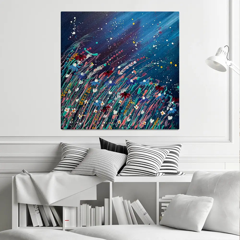 Floral Navy Nights Square Canvas Print Floral Navy Nights Square Canvas Print wall art product Emma LC Art