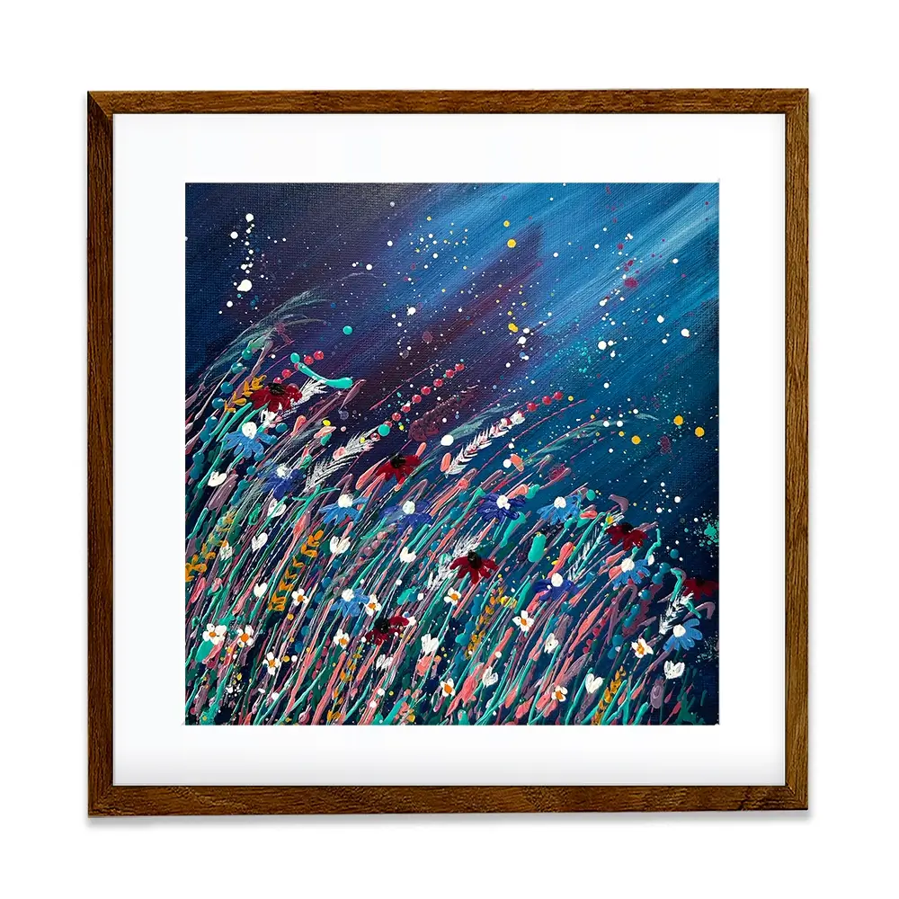 Floral Navy Nights Square Framed Art Print Floral Navy Nights Square Framed Art Print wall art product Emma LC Art