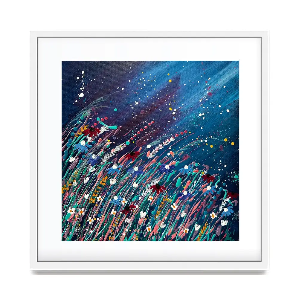 Floral Navy Nights Square Framed Art Print Floral Navy Nights Square Framed Art Print wall art product Emma LC Art