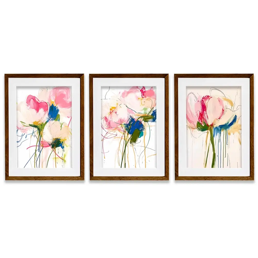 Floral Scribbles Framed Art Print Trio Floral Scribbles Framed Art Print Trio wall art product IAmHomeStudio
