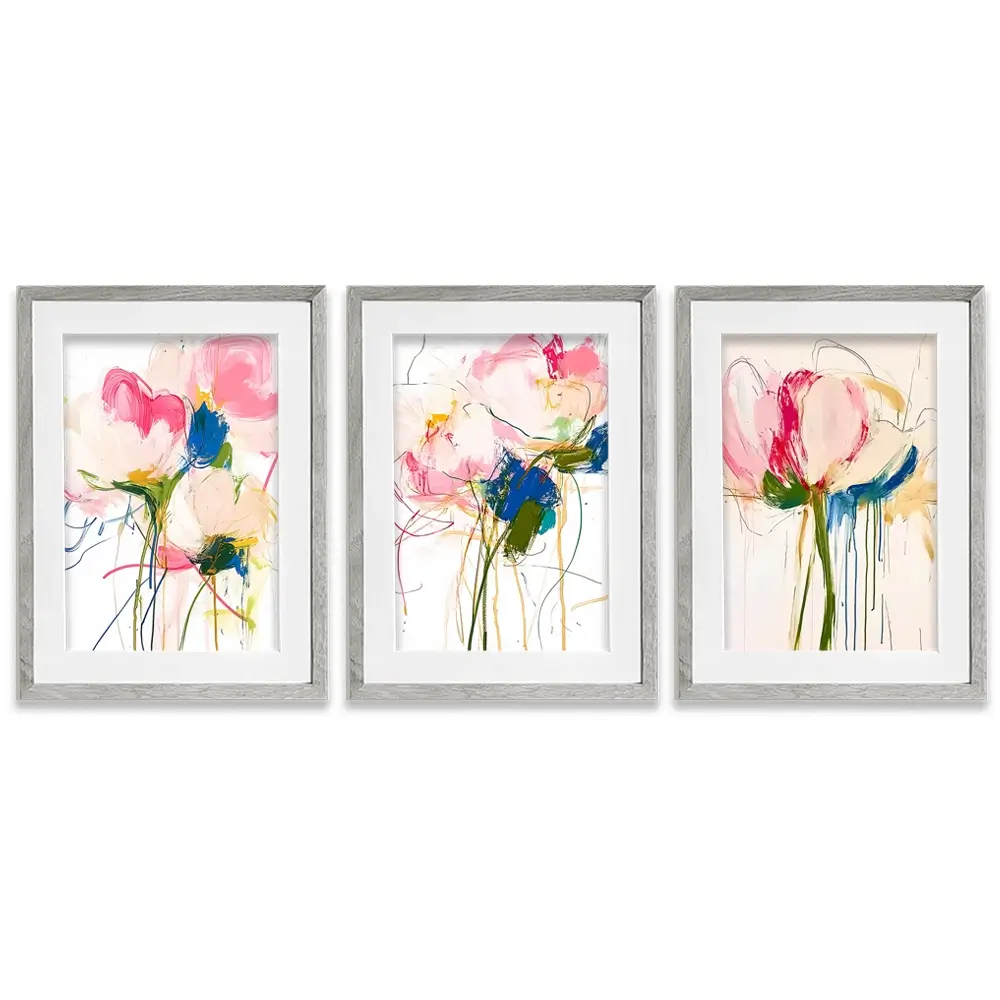 Floral Scribbles Framed Art Print Trio Floral Scribbles Framed Art Print Trio wall art product IAmHomeStudio