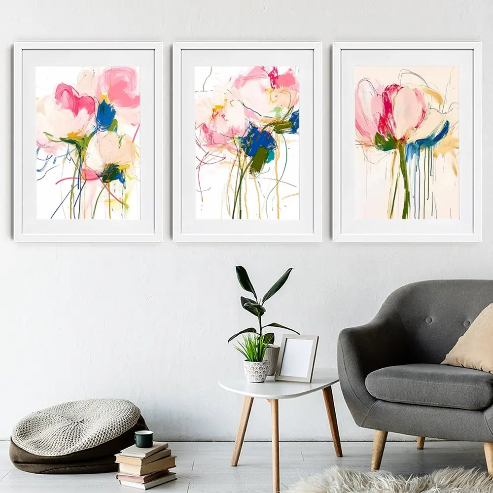 Floral Scribbles Framed Art Print Trio Floral Scribbles Framed Art Print Trio wall art product IAmHomeStudio