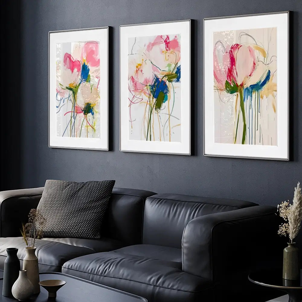Floral Scribbles Framed Art Print Trio Floral Scribbles Framed Art Print Trio wall art product IAmHomeStudio