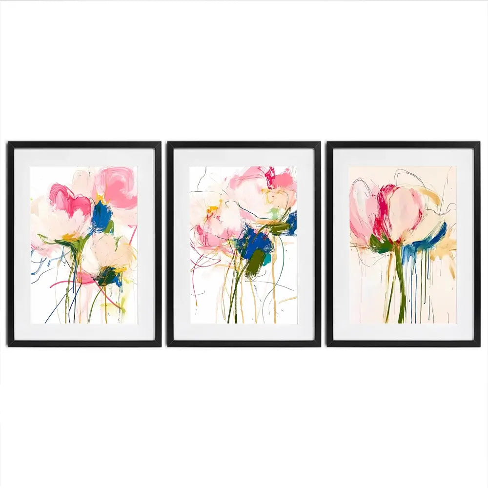 Floral Scribbles Framed Art Print Trio Floral Scribbles Framed Art Print Trio wall art product IAmHomeStudio