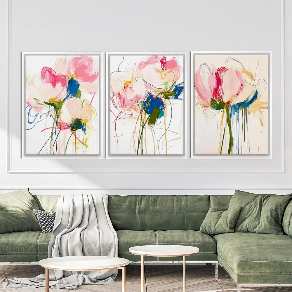 Floral Scribbles Trio Canvas Print Floral Scribbles Trio Canvas Print wall art product IAmHomeStudio