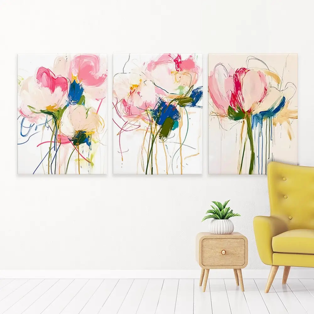Floral Scribbles Trio Canvas Print Floral Scribbles Trio Canvas Print wall art product IAmHomeStudio