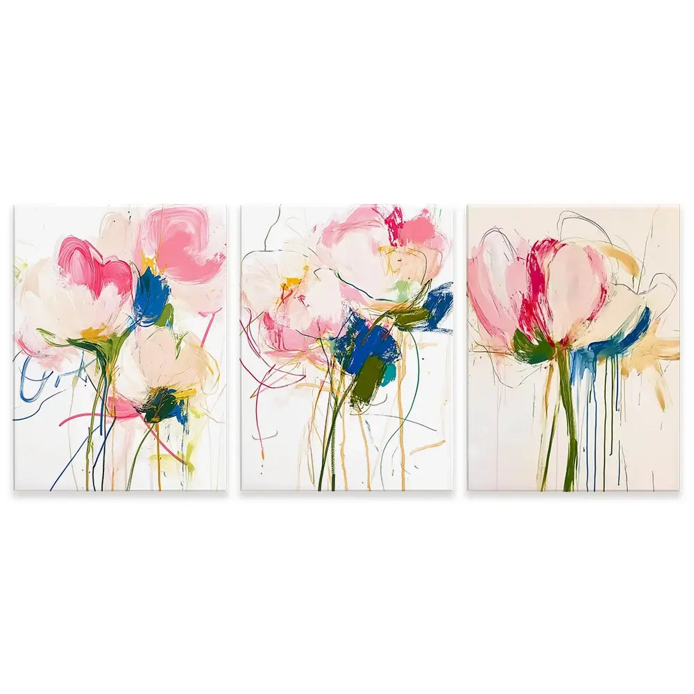 Floral Scribbles Trio Canvas Print Floral Scribbles Trio Canvas Print wall art product IAmHomeStudio