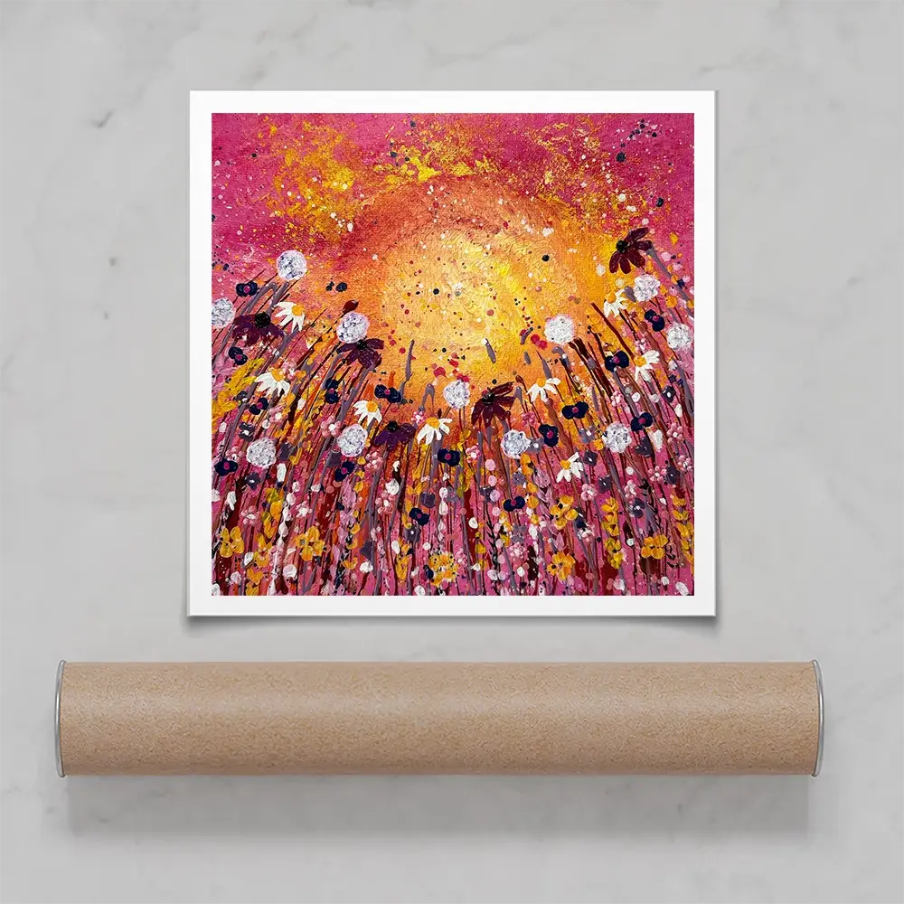 Floral Sunset Warmth Square Art Print Floral Sunset Warmth Square Art Print wall art product Emma LC Art