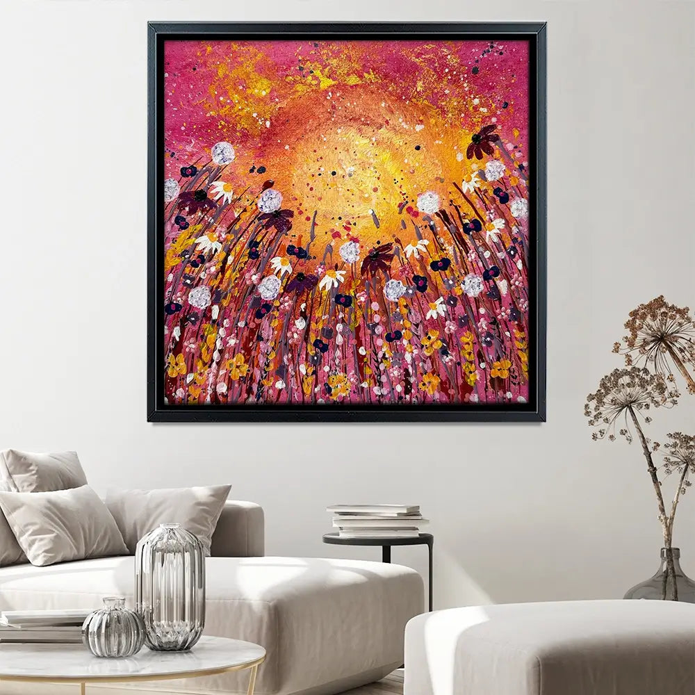 Floral Sunset Warmth Square Canvas Print Floral Sunset Warmth Square Canvas Print wall art product Emma LC Art