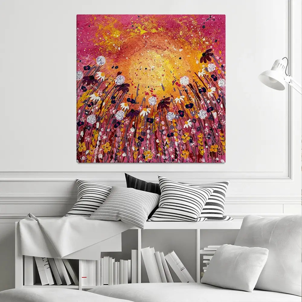 Floral Sunset Warmth Square Canvas Print Floral Sunset Warmth Square Canvas Print wall art product Emma LC Art