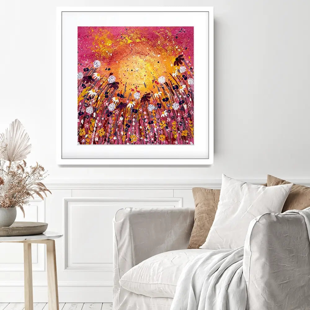 Floral Sunset Warmth Square Framed Art Print Floral Sunset Warmth Square Framed Art Print wall art product Emma LC Art