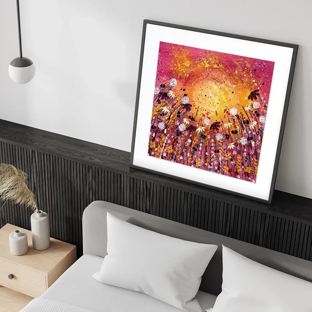 Floral Sunset Warmth Square Framed Art Print Floral Sunset Warmth Square Framed Art Print wall art product Emma LC Art