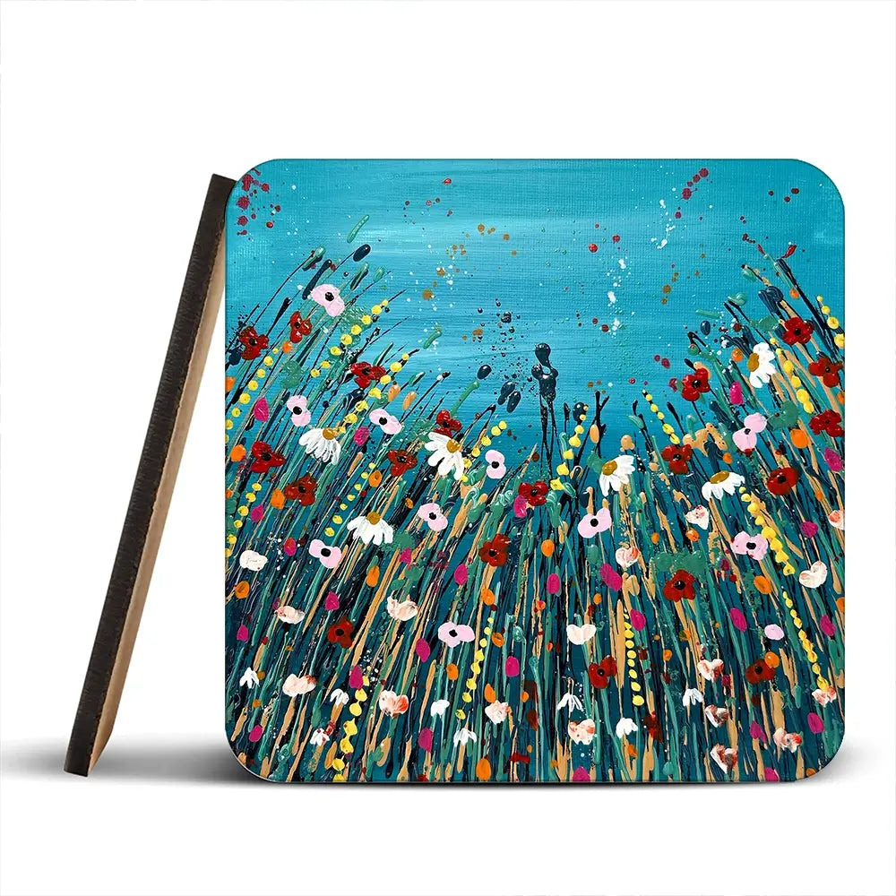 Floral Teal Coaster Set Floral Teal Coaster Set wall art product Emma LC Art