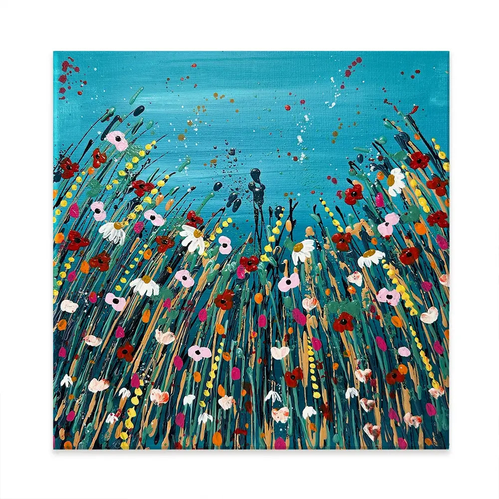 Floral Teal Square Canvas Print Floral Teal Square Canvas Print wall art product Emma LC Art