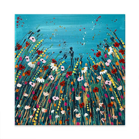 Floral Teal Square Canvas Print Floral Teal Square Canvas Print wall art product Emma LC Art