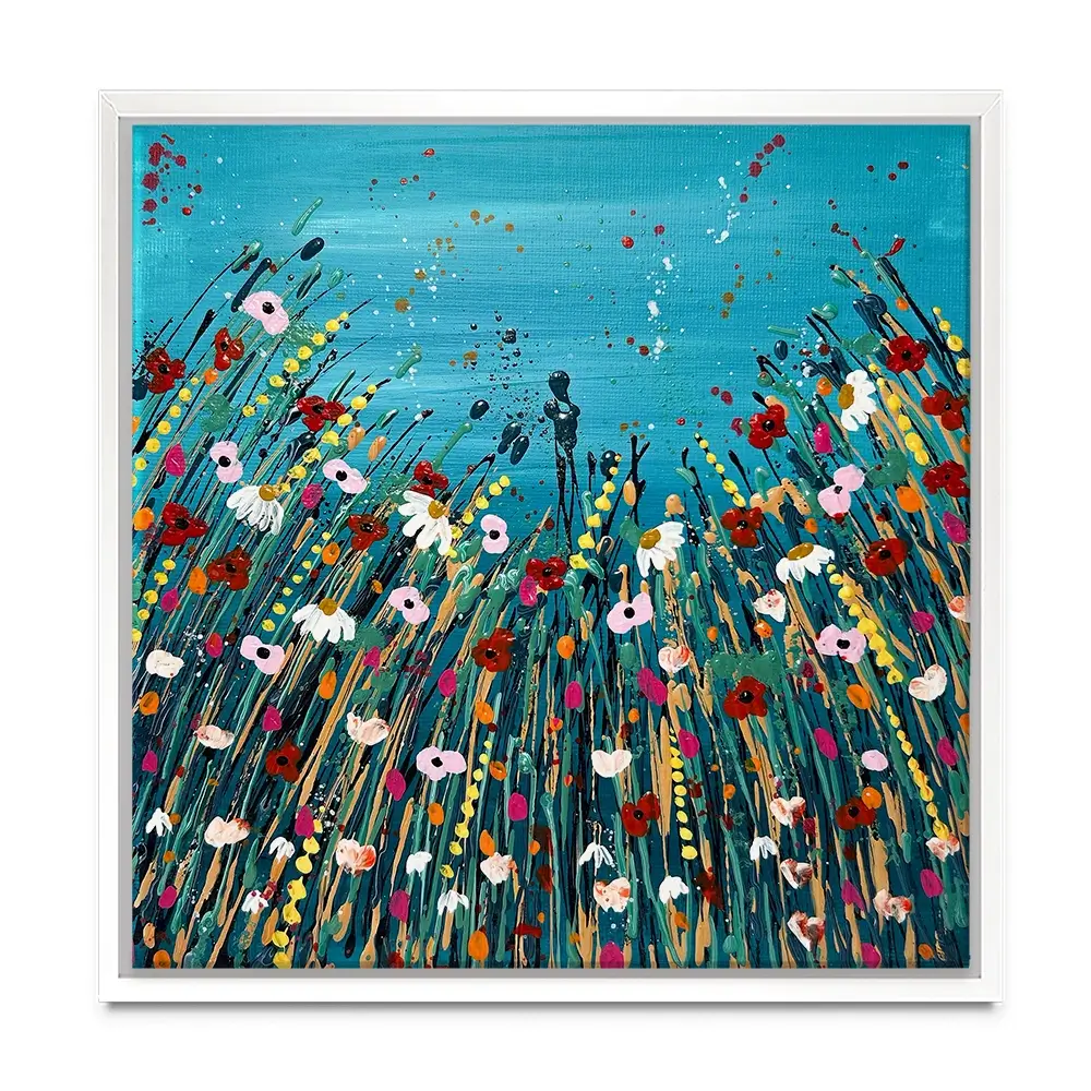 Floral Teal Square Canvas Print Floral Teal Square Canvas Print wall art product Emma LC Art