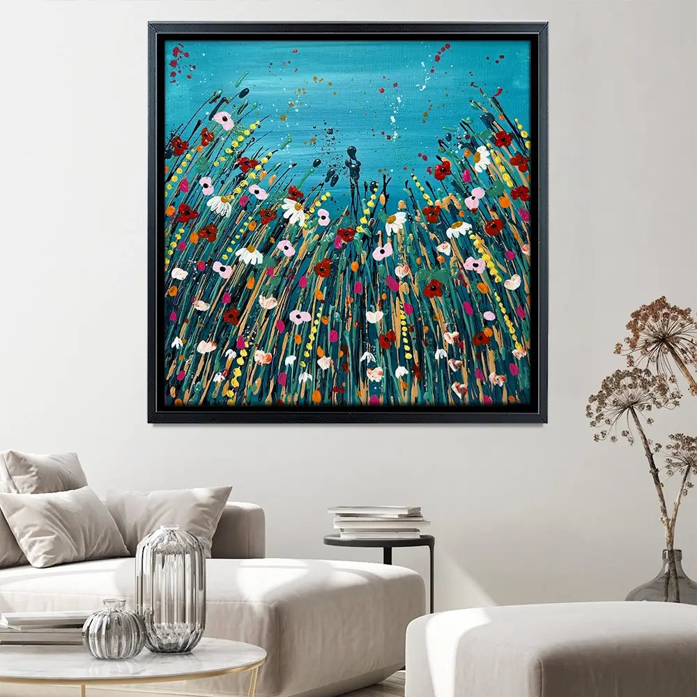 Floral Teal Square Canvas Print Floral Teal Square Canvas Print wall art product Emma LC Art