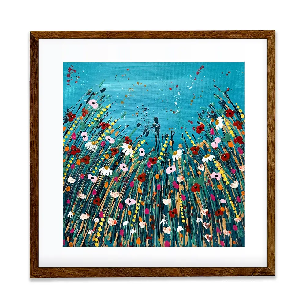 Floral Teal Square Framed Art Print Floral Teal Square Framed Art Print wall art product Emma LC Art