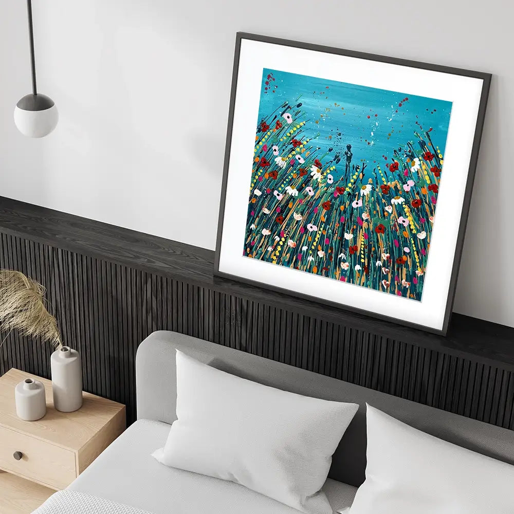 Floral Teal Square Framed Art Print Floral Teal Square Framed Art Print wall art product Emma LC Art